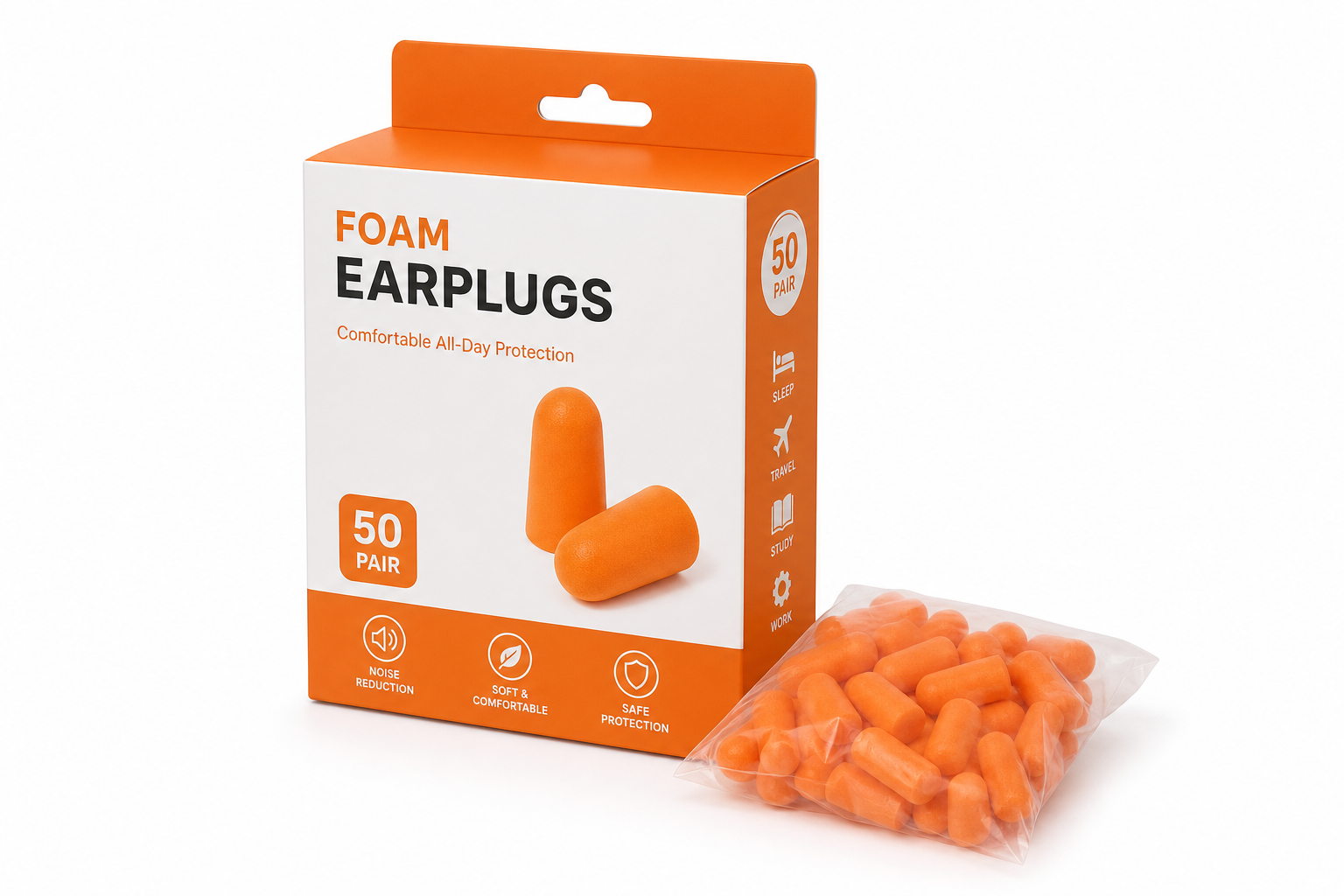 Foam Earplugs 50-Pair Pack